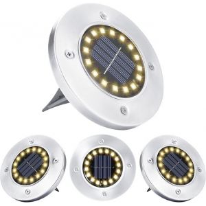 Lampe Solaire D'extérieur, 4 Pièces, 16 Led, Spot Blanc Chaud, Lampes Solaires Étanches En Acier Inoxydable Dans Le Sol Pour Patio, Cour, Jardin, Allée, Garage, Allée, Décoration, Éclairage Paysager - Neuf