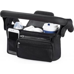 Asfasfq-Sac De Rangement Universel Pour Poussette, Poussette Organisateur Avec Poche Zippée, Grande Capacité Organisateur De Buggy Pour Poussette Avec Porte-Bouteilles Isolés, Noir - Neuf