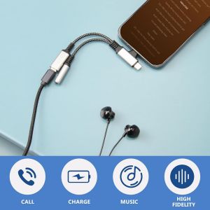 Adaptateur 2 en 1 Lighting Jack,Adaptateur USB C vers Jack 3,5mm pour Smartphone 16/15/14 S&eacute;rie,Galaxy S23/S22 et Autres Smartphones,Charge Rapide 60W et Audio Haute Fid&eacute;lit&eacute; - Neuf