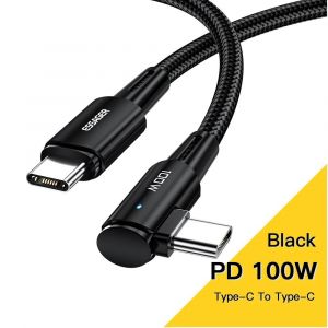 Aour-Essager 100w Usb Type C Vers Usb C C&acirc;ble Angle De 90 Degr&eacute;s Pour Ipad Macbook Pro Xiaomi Samsung Huawei Charge Rapide Type-C Date Fil-1mblack 100w Cable - Neuf