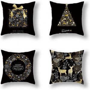4pcs No&euml;l Noir Housse De Coussin - 45*45cm, Flocon De Neige, Housse De Coussin, De No&euml;l, Housse De Coussin, De No&euml;l, Housse De Coussin, Housse De Coussin De No&euml;l - Neuf