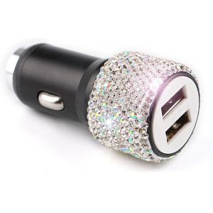Adaptateur Chargeur De Voiture D&eacute;coration Strass, Chargeur Voiture Double Usb Cristal Brillant, Chargeur De Voiture Bling Strass Chargeurs, Accessoires D&eacute;coratifs Pour Auto(Diamant Couleur) - Neuf