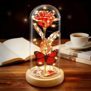 Cadeaux pour femme - Rose &eacute;ternelle dans un verre avec lumi&egrave;re LED - Cadeau de f&ecirc;te des m&egrave;res pour maman - La Belle et la B&ecirc;te - Cadeau pour petite amie, femme pour un anniversaire, No&euml;l, la - Neuf