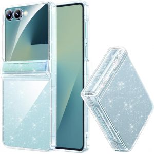 JGD-Brillant Case pour Samsung Galaxy Z Flip 7, [Protection d'&Eacute;cran][Cache-Charni&egrave;re], Antichoc Int&eacute;grale Anti-Jaunissement Slim Femme Coque Samsung Flip 7 Paillet&eacute;e, Glitter Transparent - Neuf
