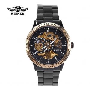 Winner Montre M&eacute;canique Automatique Bracelet En Acier Inoxydable Montre-Bracelet Noir Noir Bracelet Bo&icirc;tier - Neuf