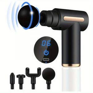 Pistolet De Massage Électrique Portable Persch,Odorde Massage Facial,Relaxation Du Corps Avec Écran Tactile Led,4 Têtes De Massage De Resubdivision - Type Black #A - Neuf