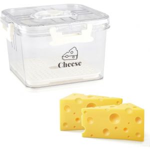 LETNERNY-Boîte À Fromage Avec Minuteur 15,5 × 15,5 × 10 Cm ¿ Boîte À Fromage En Pet Transparente Avec Couvercle Et Fond D'Écoulement, Boîte À Fromage Carrée Avec Trou D'Aération, Hermétique, Sans Bpa - Neuf