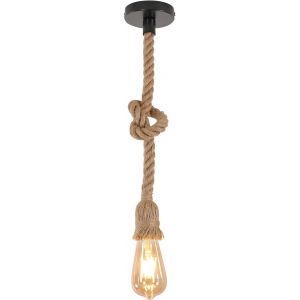 Lustre industriel suspendu (50 cm), lustre à tête unique en corde de chanvre, suspension rétro E27 pour salle à manger, restaurant, bar - Neuf