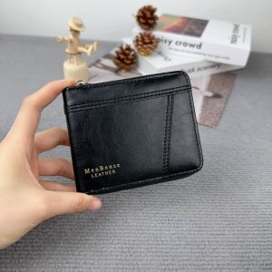 Portefeuille court multi-cartes pour hommes,sac &agrave; cartes,grande capacit&eacute;,classique,&eacute;piss&eacute;,fermeture &eacute;clair,affaires,z&eacute;ro,nouveau--Black - Neuf