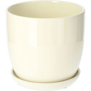 Teppe-® Pot De Fleurs, En Céramique, Pour Fleurs, Plantes, Diamètre : 20 Cm, Avec Bac D'égouttement, Beige - Neuf