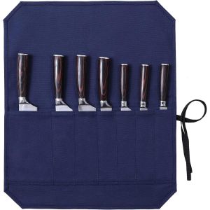 Sac &Agrave; Roulettes En Toile Cir&eacute;e Avec 7 Fentes Pour Couteaux Et Couverts,Pour Mettre Les Couteaux De Cuisine En Bon &Eacute;tat,Bleu - Neuf