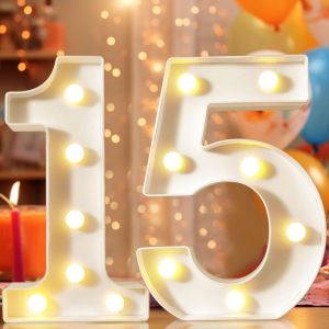 Chiffres D&eacute;coratifs Lumineux &Agrave; Del De 22,4 Cm, Num&eacute;ros De Chapiteau Pour D&eacute;corations De 15e Anniversaire, Panneau Lumineux Pour F&ecirc;te D'anniversaire, Veilleuse, D&eacute;coration D'int&eacute;rieur, Num&eacute;ro 15 Blanc - Neuf