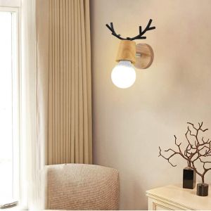 Lampe murale cr&eacute;ative moderne en bois de cerf,lampe murale nordique Spotlight,lampe de lecture pivotante &agrave; 180 degr&eacute;s,E27 lampe murale en bois/fer d'Europe du Nord-1 pi&egrave;ce - Neuf