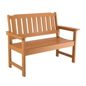 Ulteronixshop-Banc De Jardin 128 Cm, Banquette D'ext&eacute;rieur En Plastique, Capacit&eacute; De Charge 363 Kg, R&eacute;sistant Aux Intemp&eacute;ries Avec Dossier Et Accoudoirs Larges, Pour Terrasse, Parc, Cour, Couleur Boi - Neuf