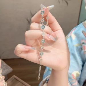 Bracelet En Argent Avec &Eacute;mail Fleur De Tr&egrave;fle Bijou Traditionnel Chinois &Eacute;l&eacute;gant Pour Femme Accessoire De Mode Pour Quotidien Et Cadeau - Neuf