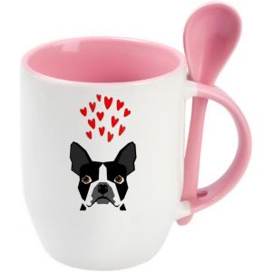 Eryi-Boston Terrier Hearts, Mug Pour Amoureux De Boston Terrier, Tasse Unique En Céramique (Rose) - Neuf