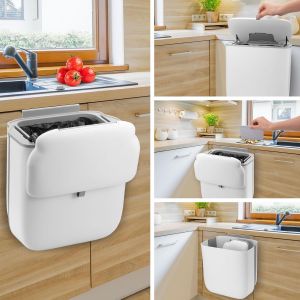 Eryi-Poubelle Suspendue Cuisine Avec Couvercle, Poubelle Murale 10l, Petite Poubelle Pour Cuisine Salle De Bain Chambre Portes Bureau Voiture Camping - Neuf