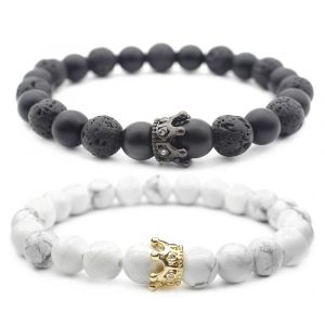 Croire Londres Distance Des Bracelets Avec Des Bijoux De Sac Et De La Signification De La Carte - Fort Élastique - Amitié Relation Les Couples De Son Hers - Howlite Blanche Agate Onyx Noir - Neuf