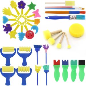 ChenQuanSarl-34 Pi&egrave;ces Pinceaux &Eacute;ponge Pour Enfants, Ensemble D'Outils De Einture Pour Enfants, Ensemble D'&Eacute;ponges Pour Enfants, Outils De Dessin Pour L'&Eacute;ducation Pr&eacute;scolaire, Outils De Dessin Artisa - Neuf