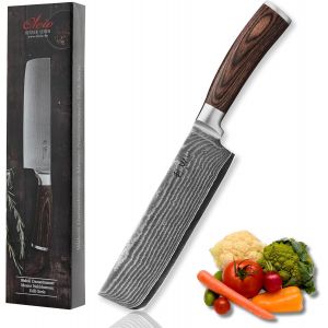 Chicslick-Edib Couteau Nakiri En Damas I Lame Tranchante De 17,5 Cm En Acier Damass&eacute; &Agrave; 67 Couches Avec Noyau Vg10 Et Manche En Bois De Pakka I Couteau De Cuisine Professionnel & Couteau Dama[X584] - Neuf