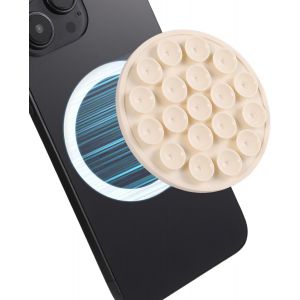 Support de T&eacute;l&eacute;phone &agrave; Ventouse en Silicone, 6,3x0,6cm Coque de T&eacute;l&eacute;phone &agrave; Ventouse Porte T&eacute;l&eacute;phone Silicone Magn&eacute;tique Antid&eacute;rapant Mains Libres Ronde pour MagSafe Vid&eacute;o (Beige) - Neuf