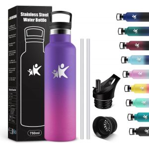 Gourde Isotherme 750ml,Bouteille Isotherme En Acier Inoxydable,Bouteille D'eau Sans Bpa,Gourde Inox Avec Paille,Gourde Pour L'école,Bureau,Extérieur,Camping,Yoga.[B366] - Neuf