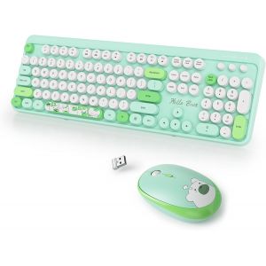 Clavier Souris Sans Fil, Clavier Touche Ronde Retro Machine À Écrire, Cute Clavier Ordinateur 2.4G, Américain Qwerty, Claviers Ergonomique Sans Fil À 104 Touches - Neuf