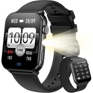 JGD-Montre Connect&eacute;e Femme Homme, Torche Int&eacute;gr&eacute;e, Appel Bluetooth Podom&egrave;tre Cardiofr&eacute;quencem&egrave;tre Oxym&egrave;tre, &Eacute;tanch&eacute;it&eacute; IP68, Cycle Menstruel, Analyse du Sommeil, pour Android et iOS (Noire) - Neuf
