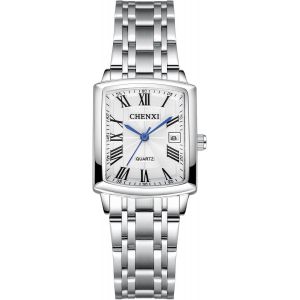 Montre Couple Acier Inoxydable: Bracelet Montre Couple Rectangulaire Analogique Quartz 3atm Etanche Simple Index Chiffres Romains-Cadeau Couple Anniversaire St Valentin - Neuf