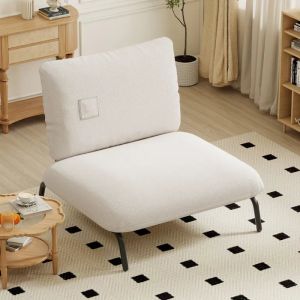 COSTWAY Fauteuil Confortable avec Assise Extra Large 92 x 82 cm - Poche de Rangement, Structure M&eacute;tallique Charge 250 KG, Blanc - Neuf