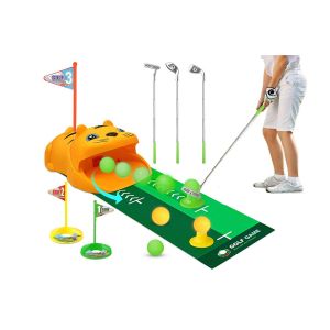 Ensemble De Golf Jouet Avec Retourneur De Balles Tigre, Clubs, Putter Et Tapis Pour Enfants - Neuf