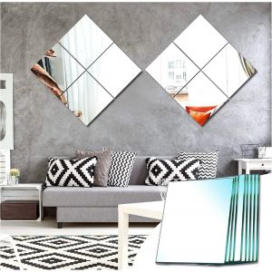 ERYI-Miroir Mural Verre Adhesif Carré Decoratif Miroir Autocollant Decoration Maison Pour Chambre Salon Porte (20.5X20.5Cm, 8 Pièces) - Neuf