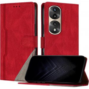 Kal-Étui Pour Huawei Honor 70 Pro, Housse En Cuir Pu Avec [Protection Antichoc Tpu] [Fonction Support] [Porte-Cartes ] Antichoc Magnétique Coque Pour Honor 70 Pro - Rouge - Neuf