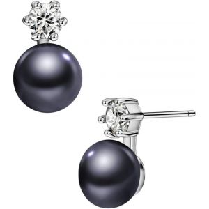 Kal-Boucle D'oreille Perle Argent Sterling 925 Perles Rondes Hypoallergéniques Tailles Mixtes Ensemble Boucles D'oreilles Perle Blanche Pour Filles Femme Pearl Earrings 7mm 8mm - Neuf