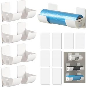 Cmwx-4 Paires Film Alimentaire Support Rangement Porte, Armoires De Cuisine Porte Boîte De Rangement, Boîte Rangement Murale En Plastique, Pour Armoire, Salle De Bains, Réfrigérateur - Neuf