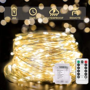 20m 200 Led Outdoor Chaîne De Lumières De Blanc Chaud À Piles Avec Télécommande Pour Le Camping Chambre Dortoir Patio Tapisserie Garden Party De Noël D'intérieur - Neuf