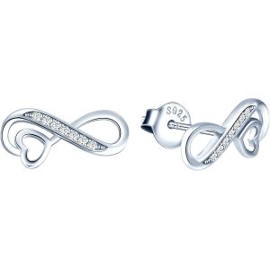 Kalhx-Boucles D'oreilles Femme Fille,Boucle D'oreille En Argent 925,Boucle D'oreille Symbole De L'infini,Zircon Incrusté,Boucle D'oreille C?Ur Élégante,Fantaisie,Argent,Or Rose,Or - Neuf