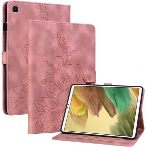 Kal-Coque Pour Samsung Galaxy Tab A7 Lite 2021 8.7"" Sm-T220/T225, Multi-Angles De Visualisation Housse De Protection En Similicuir Avec Porte-Carte Couverture Motif Lys, Rose - Neuf
