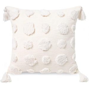 Slep-Housse De Coussin Décorative Touffetée À Pompons En Tissu Chenille Texturé Pour Lit, Canapé, 45,7 X 45,7 Cm, Blanc Bohème - Neuf