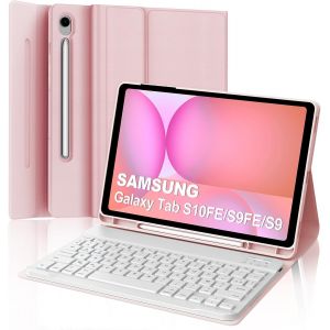 Coque Clavier pour Samsung Galaxy Tab S10 FE/S9 FE 10.9""/S9 11"", AZERTY Français Housse Clavier Bluetooth Détachable avec Porte Crayon pour Samsung Galaxy Tab S10 FE 2025/S9 FE/S9 2023, Rose - Neuf