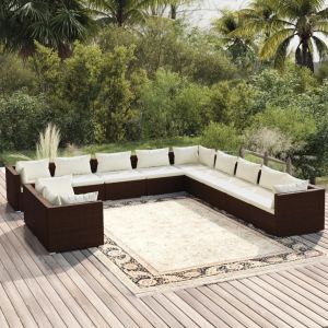 Prolenta Premium - Salon De Jardin 11 Pcs Avec Coussins Marron R&eacute;sine Tress&eacute;e - Neuf