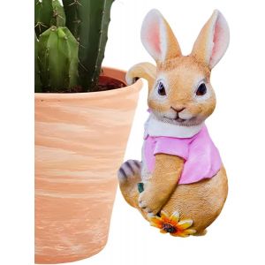 Nouvelhorizonstore-Pot De Fleurs Mignon En Forme De Lapin En R&eacute;sine - Statue De Lapin De P&acirc;ques - Pot De Fleurs &Agrave; Suspendre - Lapins D&eacute;coratifs - Sculptures En Tissu Rose - Sculptures D'ext&eacute;rieur Pou - Neuf