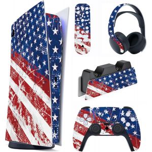 Eryi-Autocollant Protection Pour Ps5 Manette Accessoire Sticker Skin Pour Ps5 Habillages Digital Console & Controller & Télécommande & Casque & Station De Charge-Drapeau Américain - Neuf