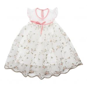 Robe Longue Brodee En Dentelle Et Soie Pour Fille, Tenue De Princesse Elegante En Maille, Blanche (73) - Neuf