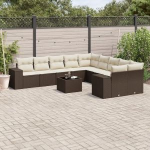 Salon De Jardin Et Coussins 11 Pcs Marron Résine Tressée - Neuf