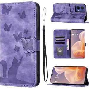 Kal-Housse Protection Pour Motorola Moto G85 5g 6.67 Pouces Matériau En Cuir Pu Coque Motorola G85 5g Avec Fentes Pour Cartes Coque Motorola G85 Violet - Neuf