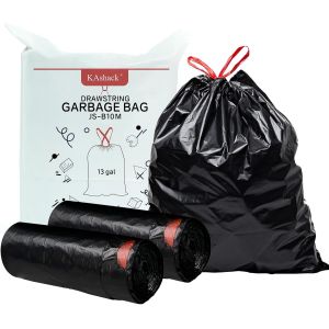 Kalanka-Kashack Lot De 50 Sacs Poubelles De 50 L, Avec Cordon De Serrage, Noirs, 36 ?m, Extra Résistants, Résistants À La Déchirure, Pour Salle De Bain, Cuisine, Chambre À Coucher, Bureau, Emballage - Neuf