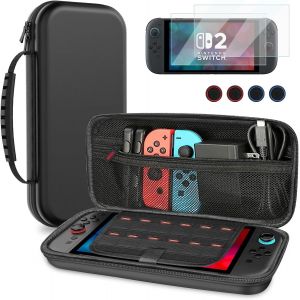 Hljhj-Étui Pour Nintendo Switch 2 2025 - Housse Rigide Anti-Choc Avec 12 Emplacements Cartouches, 2 Protecteurs D'écran & 4 Poignées Pour Le Pouce - Pochette Transport Durable Pour Console, Joycons - Neuf