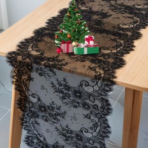 Lace Table Runner 16x120-Inch Noir Vintage Mariage Dentelle Overlay Chemin De Table Chemin De Table Vintage Rustique Dentelle Chemin De Table Couverture De Table - Neuf
