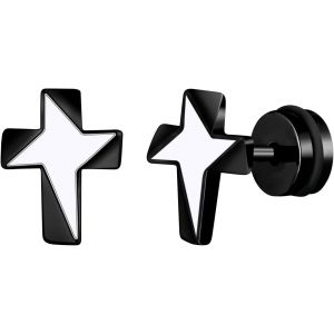 Jum-Boucles D'oreilles Croix En Acier Inoxydable Pour Femmes Hommes Clous D'oreilles &Agrave; Vis Boucle D'oreille Piercing Cartilage D'&eacute;toile Fantaisie D&eacute;coration Adolescent - Neuf